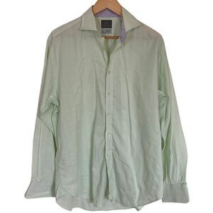 Thomas Dean Men's Long Sleeve Button‎ Front in Celery Green White Size Large